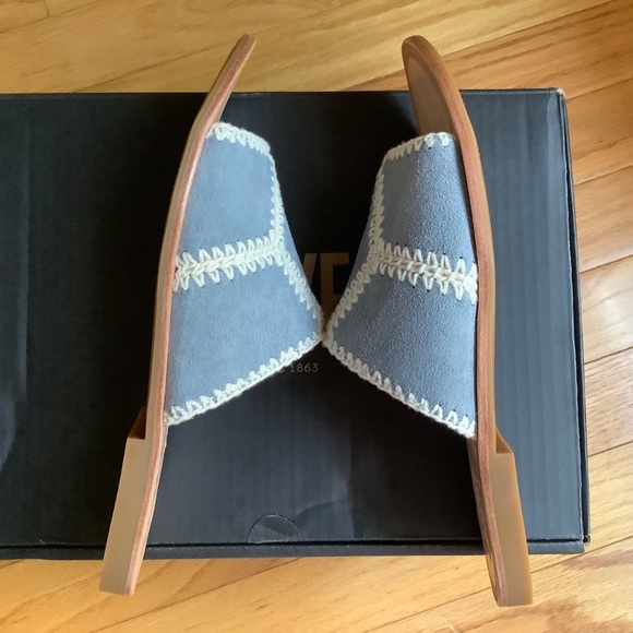 FRYE Ava Crochet Leather Slide Sandals Steel Blue SZ 9 - Picture 8 of 16